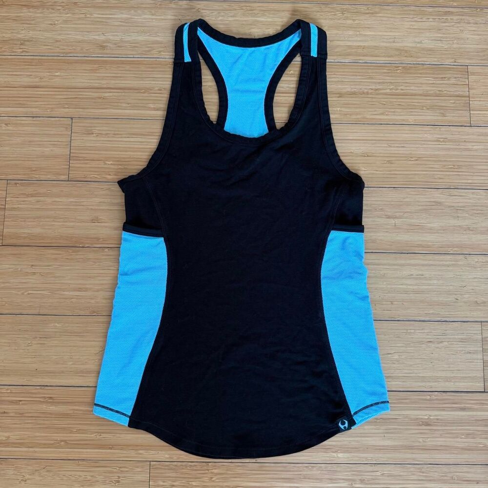 Hylete Black & Aqua Blue Colorblock Racerback Athletic Tank Top Size Small